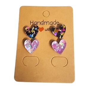 Confetti Crush Heart Acrylic Stud Earrings - 2 Pair